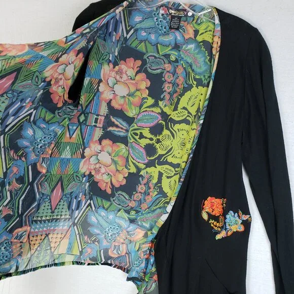 Desigual Amor Cardigan Embroidered Art-to-Wear Waterfall Draped Front size L - Picture 13 of 16